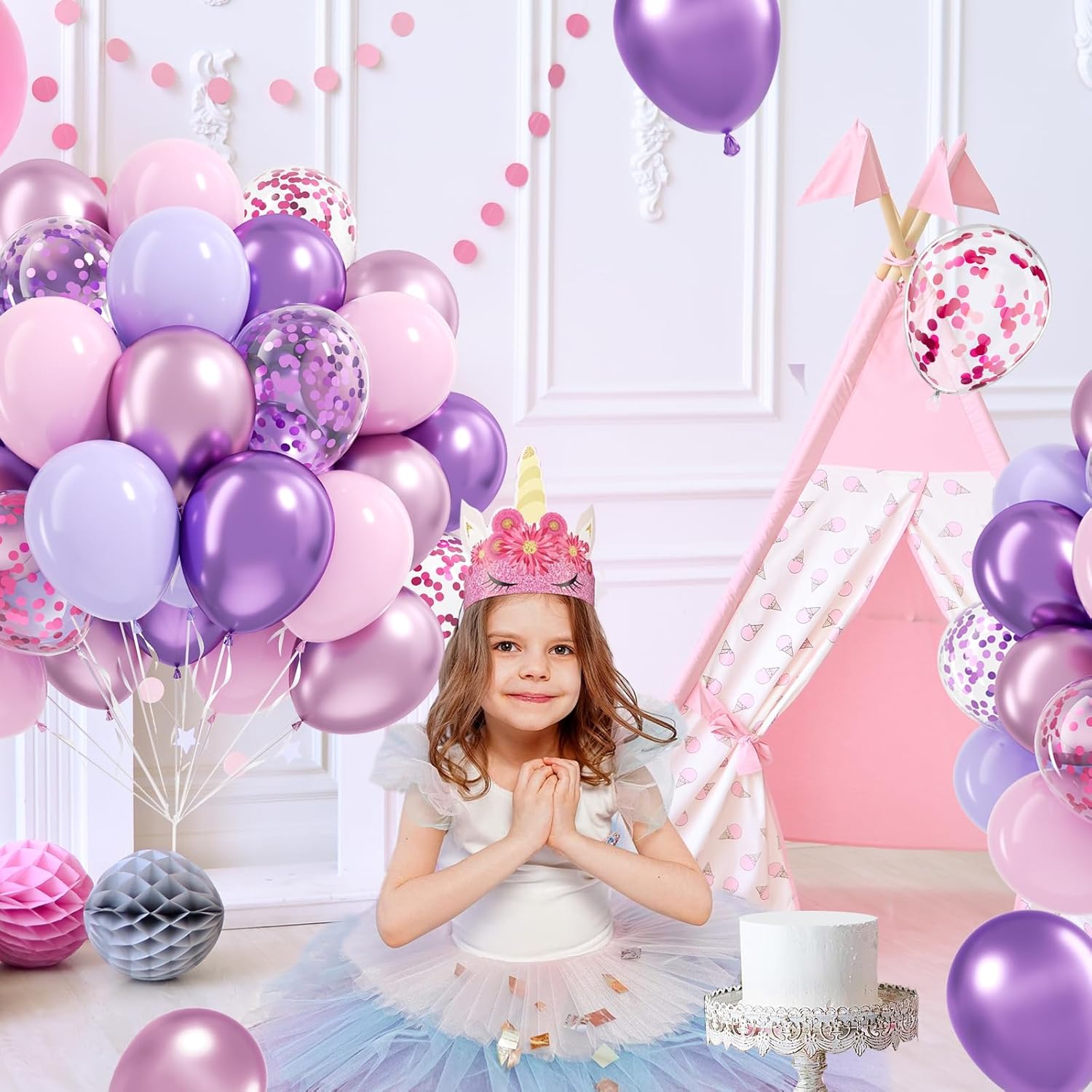 Skiennix 61-Piece Pink & Purple Balloon Set - 12-Inch Confetti Latex Balloons for Bridal & Birthday Parties