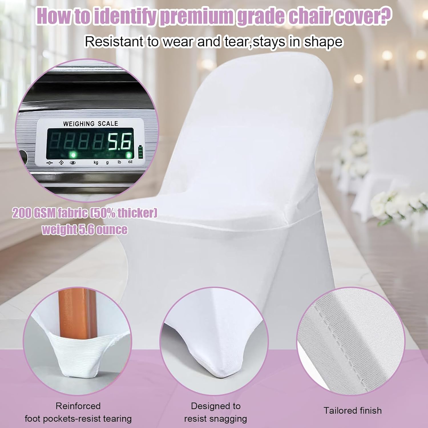 Stretch Spandex Folding Chair Covers - 30 PCS Durable White Machine Washable Covers for Weddings & Events