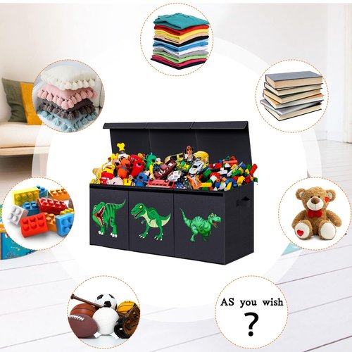 Extra Large Toy Box, Collapsible Sturdy Toy Storage Organizer with Lids, Dinosaur Toy Boxes for Boys Girls, 40.6"x 14"x16.5" Kids Toy Chest Bin Box Baskets for Living Room, Playroom, Bedroom, Nursery