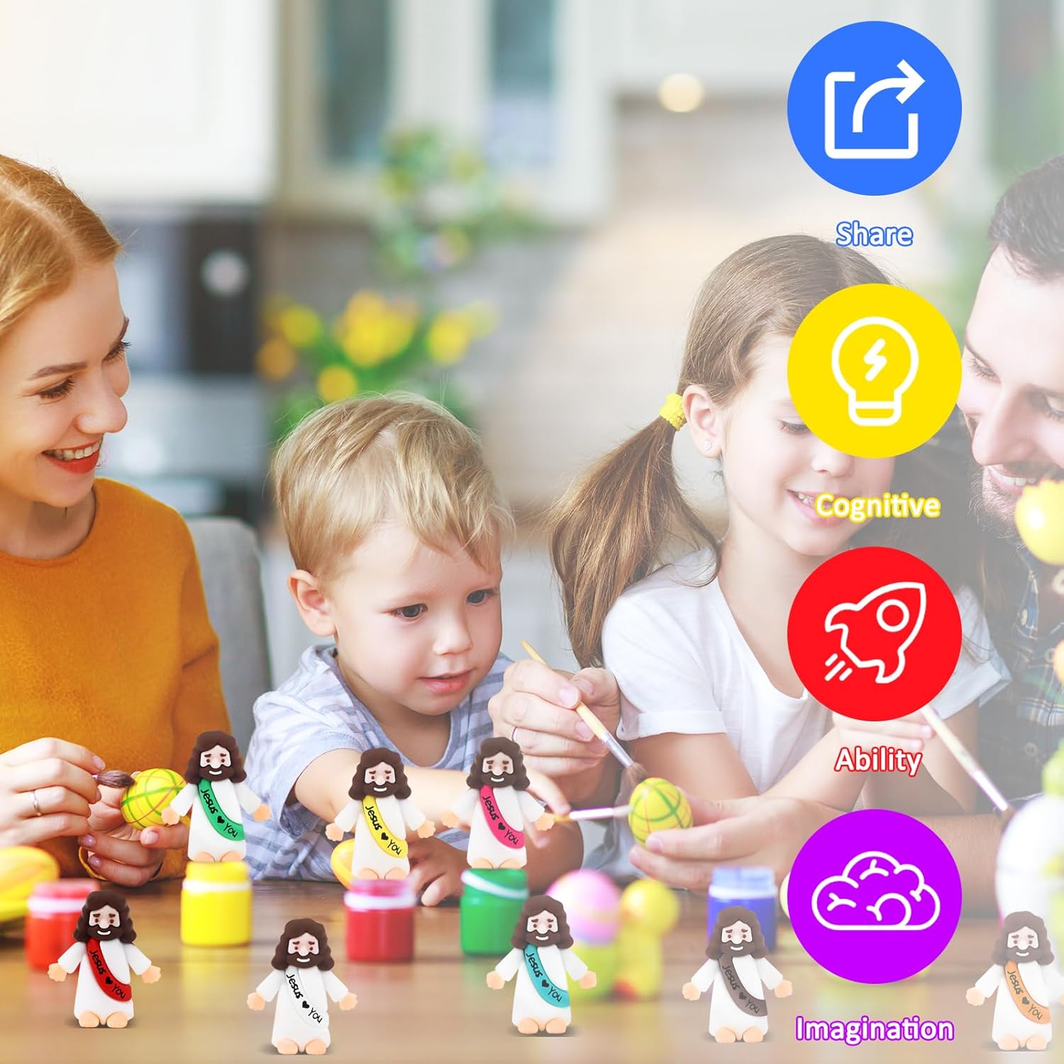 URSKYTOUS Mini Jesus Figurines - 50Pcs Tiny Rubber Jesus Toys for Easter Eggs & Baptism Gifts