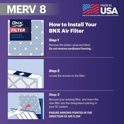 BNX TruFilter MERV 8 Air Filters | 20x20x1 Electrostatic Pleated (6-Pack) - Dust & Pet Defense, Made in USA
