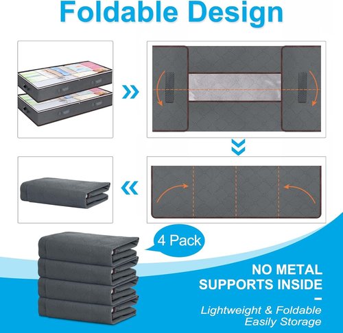 Budding Joy 60L Under Bed Storage Containers - Foldable Organizers with Clear Lids for Clothes & Blankets