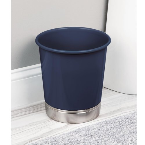 iDesign Small Round Bathroom Trash Set of 2 York Waste Can M2, Brushed/Navy