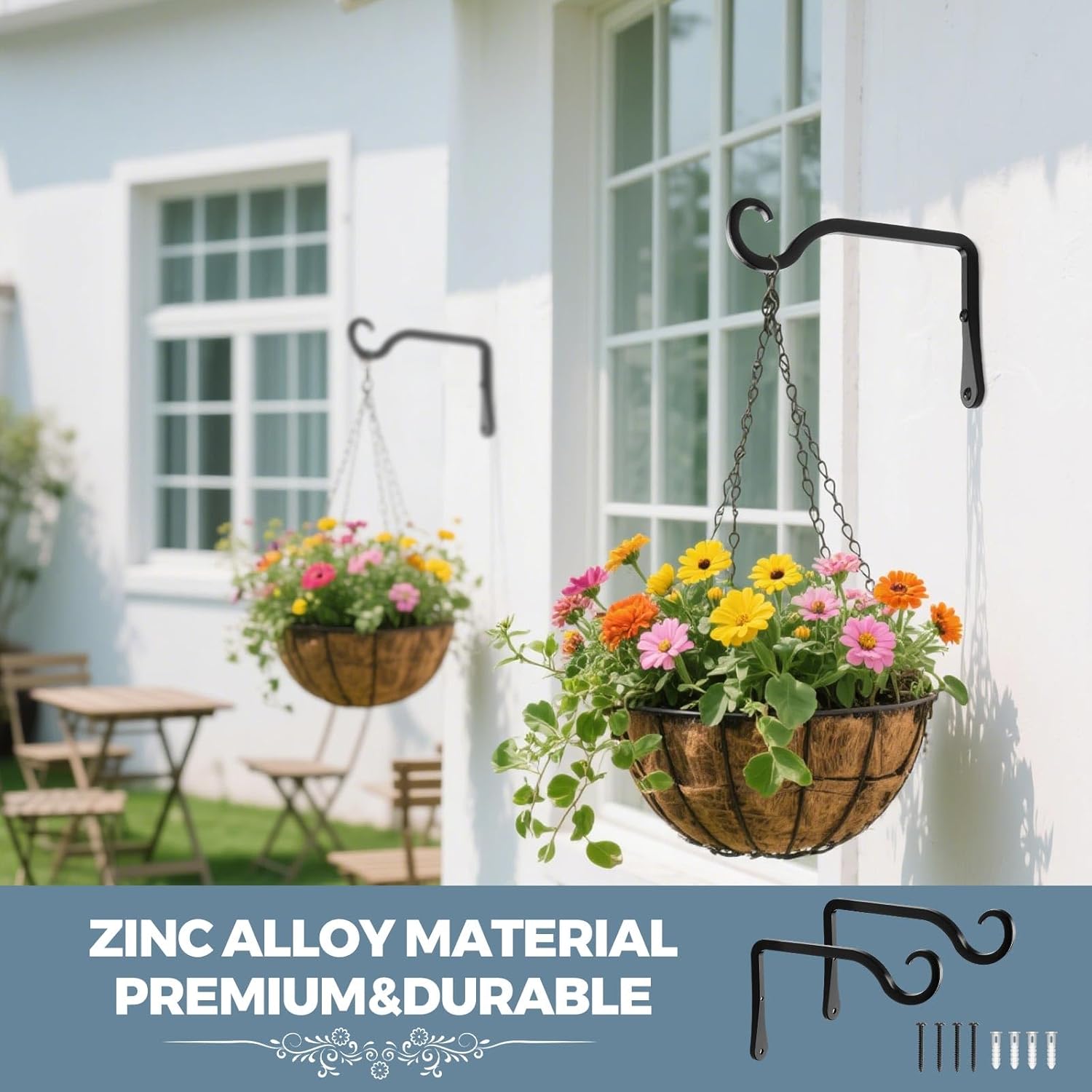 BOLITE Plant Hangers - 6 Inch Indoor/Outdoor Wall Hooks for Planters & Lanterns | 2 Pack, Black