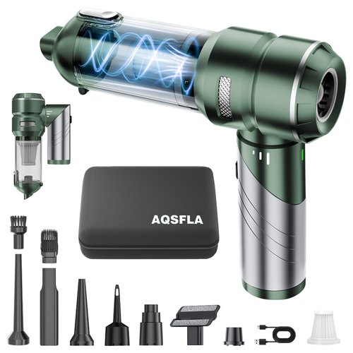 AQSFLA Car Vacuum Portable Cordless 22000PA High Power Handheld Mini Vacuum Cleaner Rechargeable Foldable with Brushless Motor Air Blower Duster Pump for Car Home Office Pet (Green)