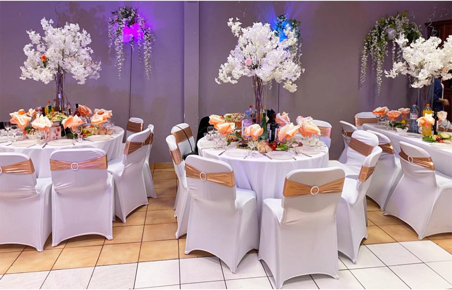 Skiennix Spandex Rose Gold Chair Sashes - Pack of 50 for Weddings & Events | Elegant Chair Decorations