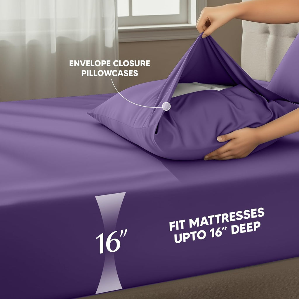 Utopia Bedding King Size Sheet Set - 4 Piece Soft Microfiber Bed Sheets | Oeko Tex Certified (Eggplant)