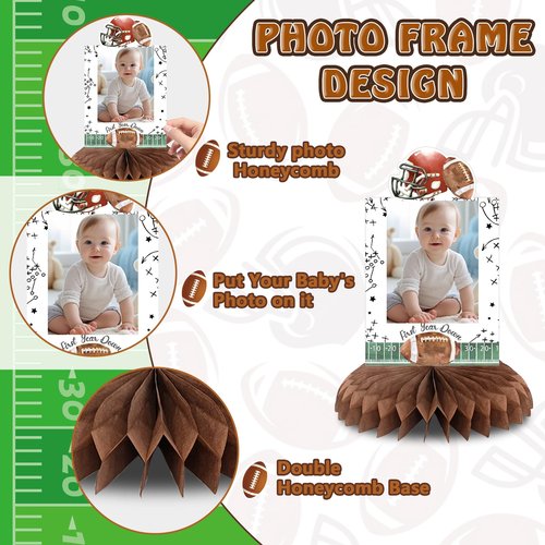 First Year Down Birthday Party Decorations, Football Birthday Party Decorations Honeycomb Centerpieces for Table, Football Photo Table Party Supplies for First Birthday Decorations for Boys