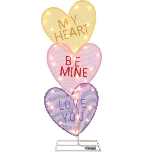 VIHOSE Valentine's Day Heart Lights 41 Inch H Pre-lit Lighted Heart Decor with 50 Warm White Lights Valentine's Day Conversation Candy Hearts Decoration for Indoor Outdoor Porch Garden Lawn (Vivid)