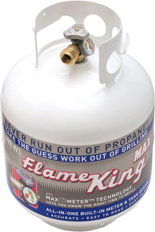 Flame King YSN230 20LB Steel Propane Tank Cylinder - Overflow Protection Valve & Built-In Gauge for Grills | BBQ Ready