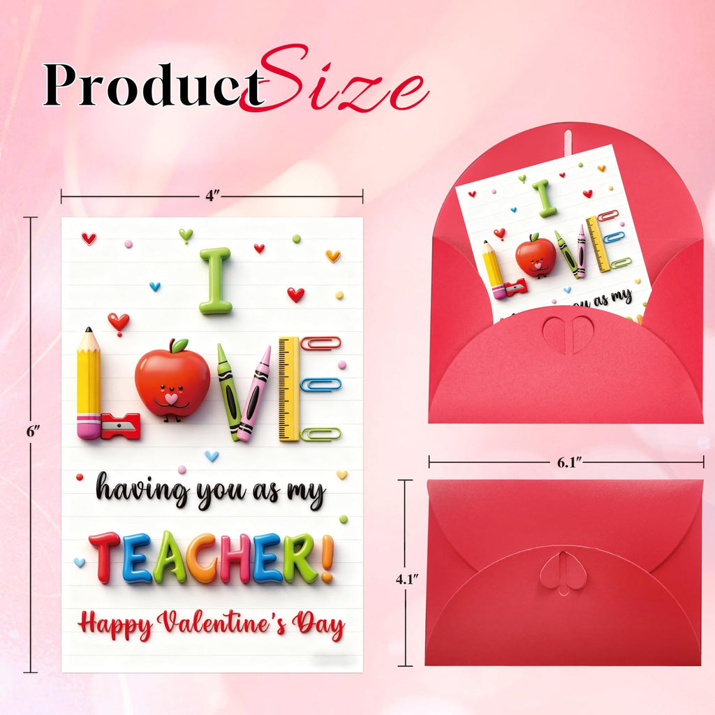 WALENGIF Teacher Valentine Day Card - Happy Valentine's Day Gifts for Teachers Cute Valentines Day Teacher Greeting Cards with Envelope Valentines Day Teacher Gift from Students Kids