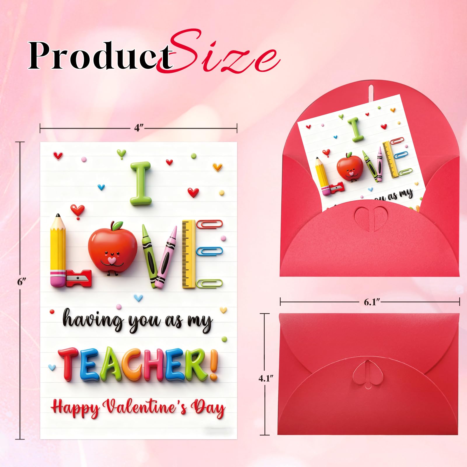 WALENGIF Teacher Valentine Day Card - Happy Valentine's Day Gifts for Teachers Cute Valentines Day Teacher Greeting Cards with Envelope Valentines Day Teacher Gift from Students Kids