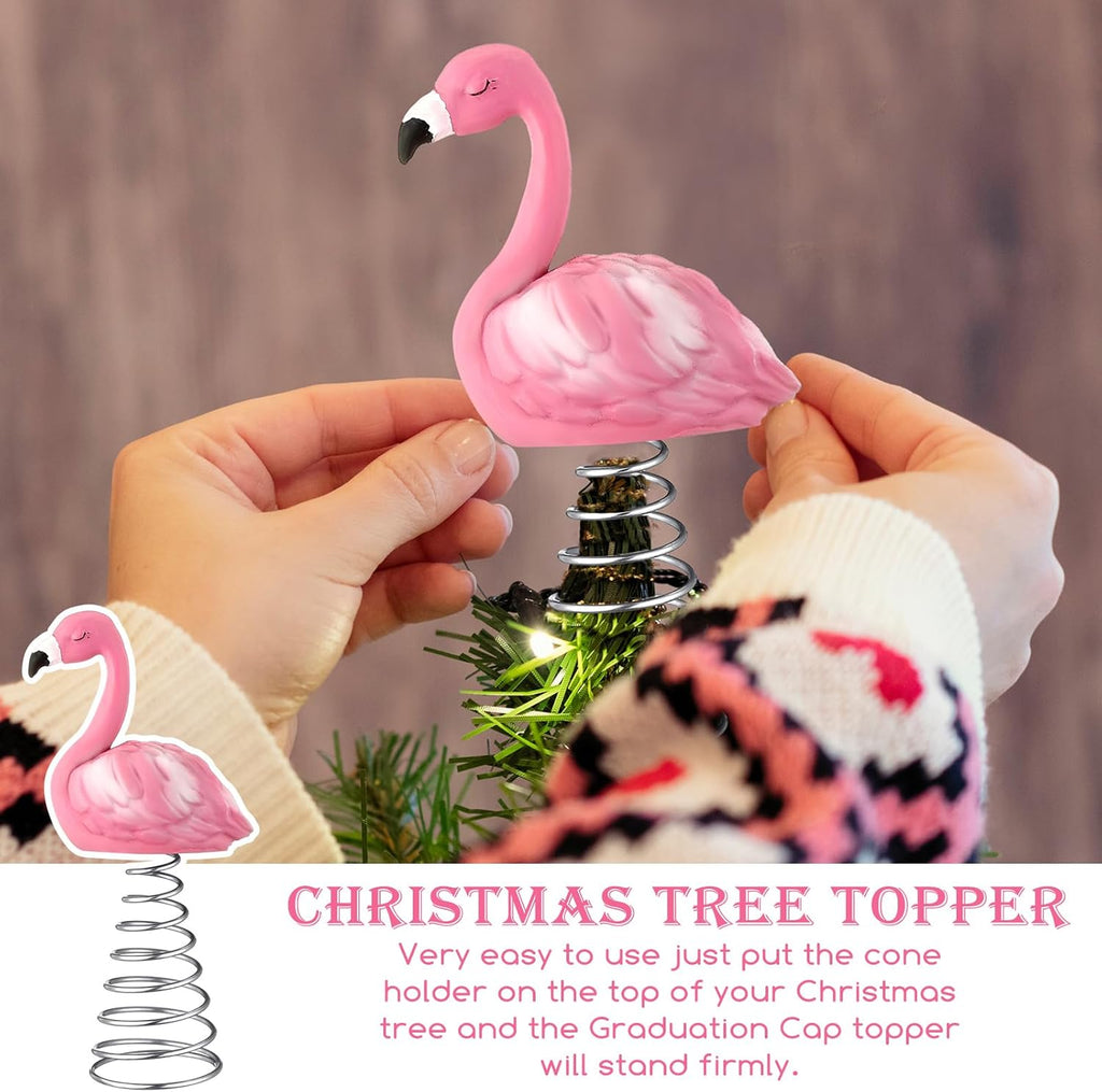 Queekay Mini Flamingo Ornament - 4 Inch Pink Tropical Tree Topper for Summer Party Decor