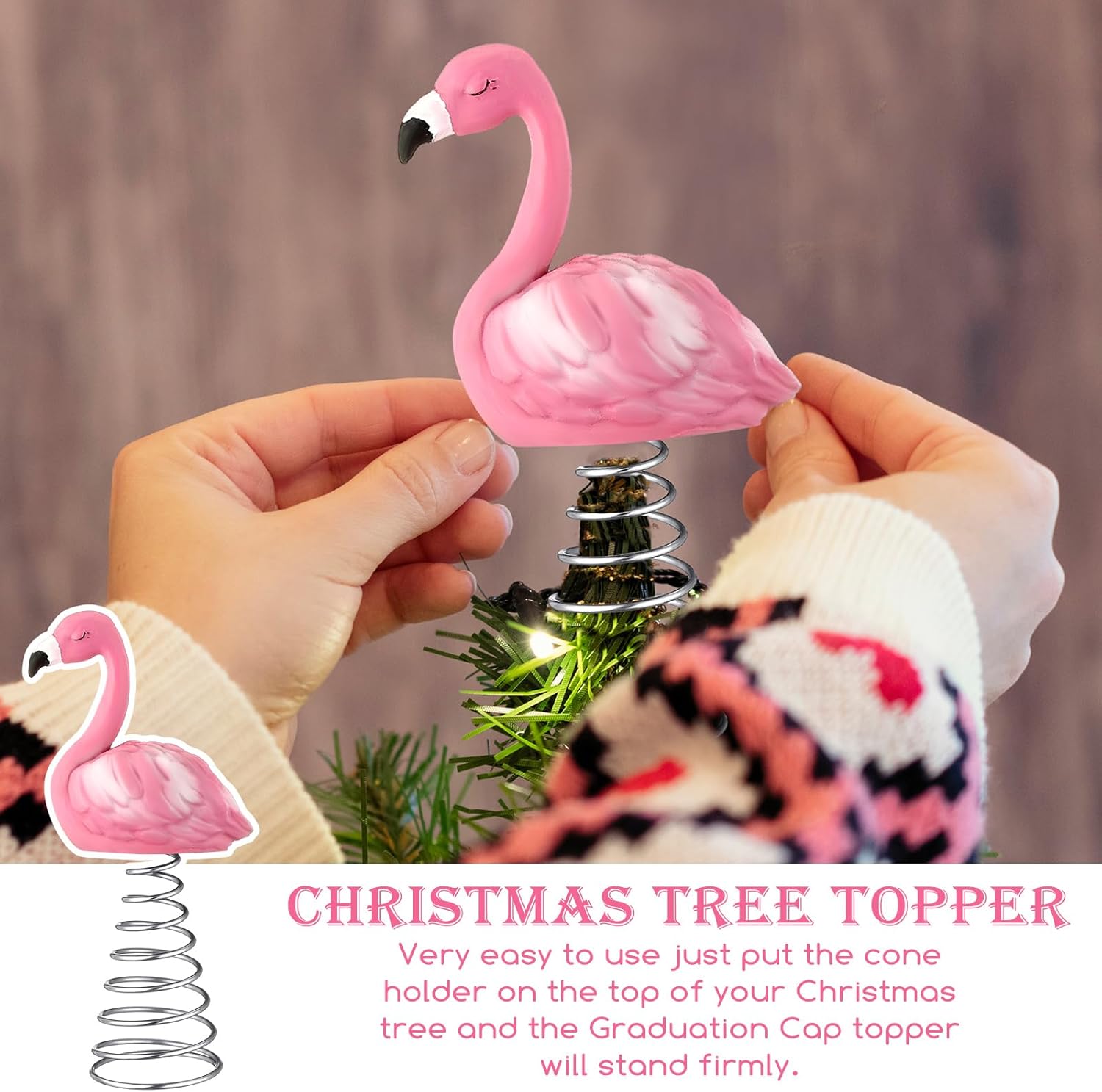 Queekay Mini Flamingo Ornament - 4 Inch Pink Tropical Tree Topper for Summer Party Decor