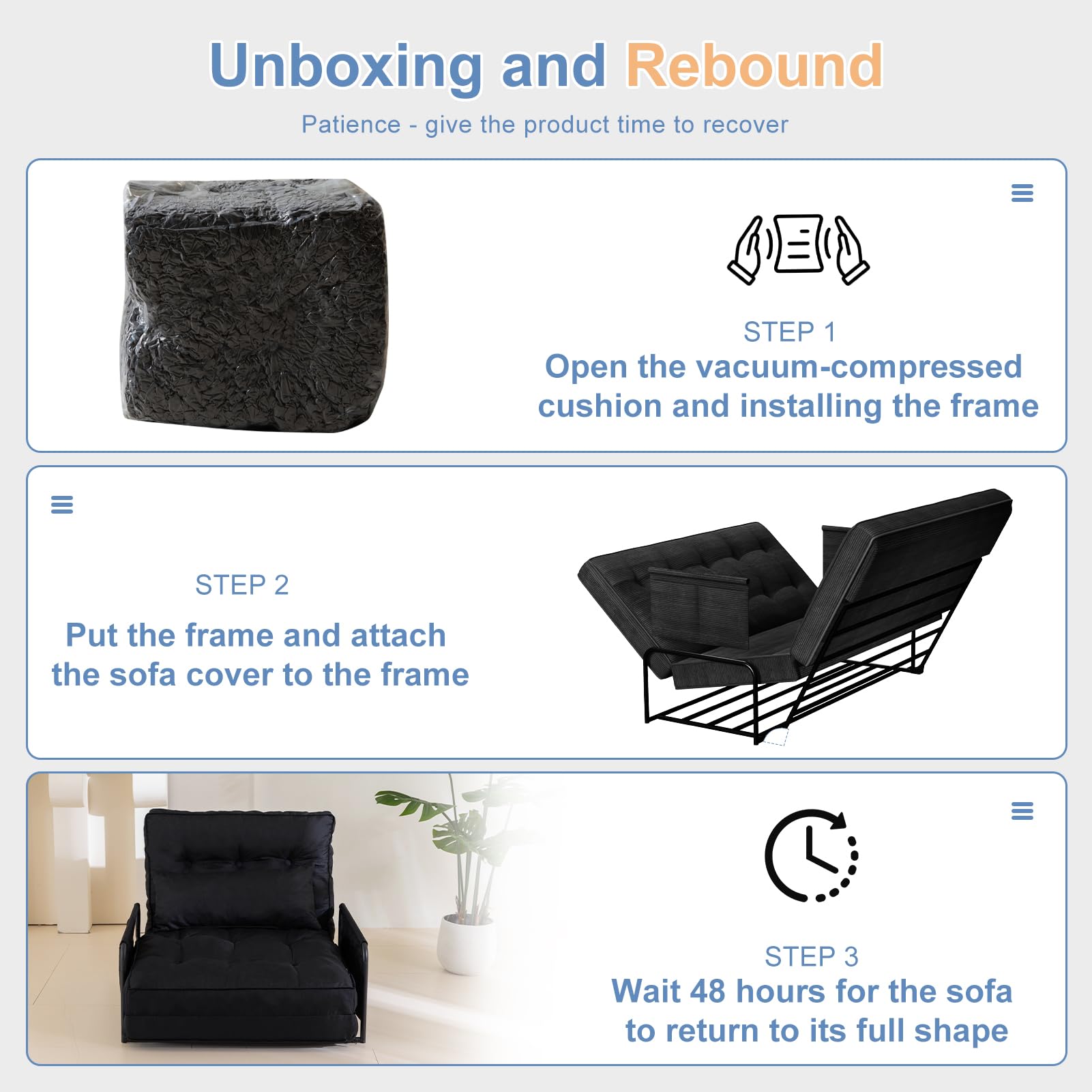 YOSHOOT Adjustable Lazy Floor Sofa, Folding Couch Bed with 5 Positions Adjustable Backrest, Convertible Bean Bag Sofa Bed Couch Foldable Sleeper Chair with Pillow for Reading Gaming（Black, Single）