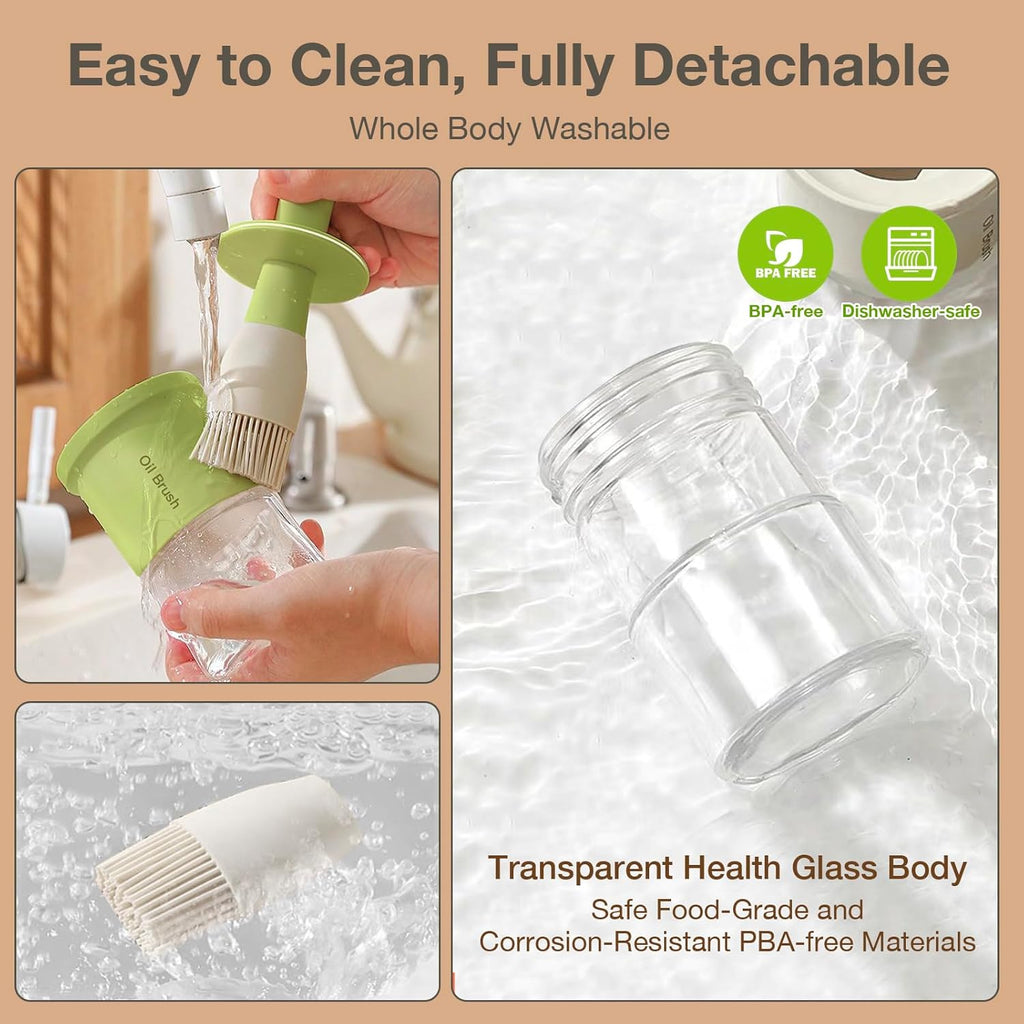 YARRAMATE Oil Dispenser with Brush - 300ml Glass Bottle & Silicone Basting Brush for Cooking | Green