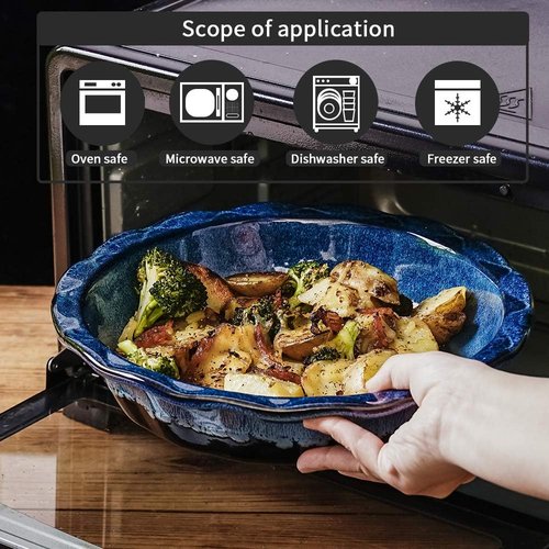 KOOV Ceramic Pie Plate - 9 Inch Round Baking Dish for Desserts | Reactive Glaze in Nebula Blue