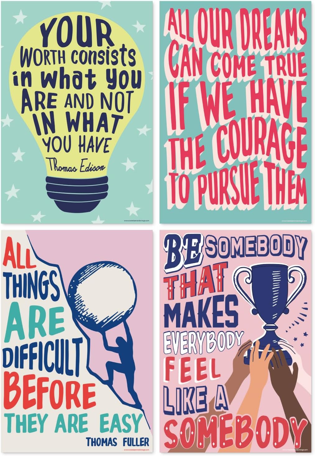 Sweetzer & Orange Growth Mindset Posters - Motivational Wall Art for Classroom | Set of 13, 15 x 22”