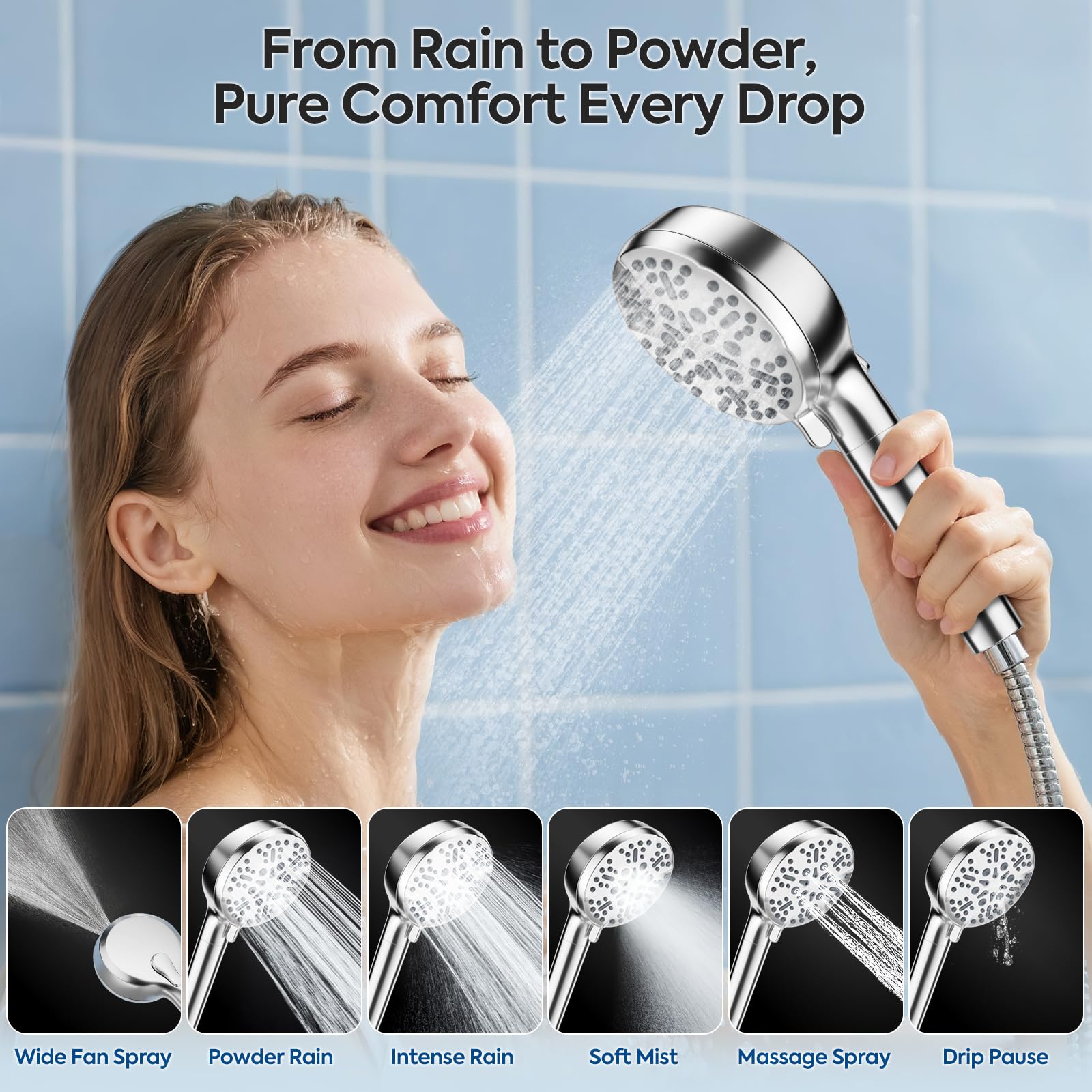 Teviora Filtered Shower Head with Handheld – High Pressure Hand Held Shower Head for Hard Water with Filters, 79" Long Hose & Powerful Wide Fan Spray, Removes Chlorine and Impurities (Chrome)
