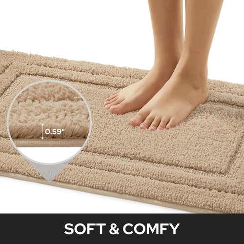 HOMEIDEAS Boho Bathroom Rugs, Modern Farmhouse Bathroom Decor, Super Soft and Absorbent Shower Mats, Non Slip, Machine Washable Bath Mat for Farmhouse Decor, 20" x 32" + 16" x 24"