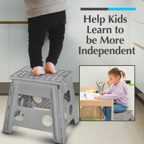 Handy Laundry Folding Step Stool - Lightweight & Sturdy for Adults and Kids - Easy One Flip Open - Grey, 13 Inch