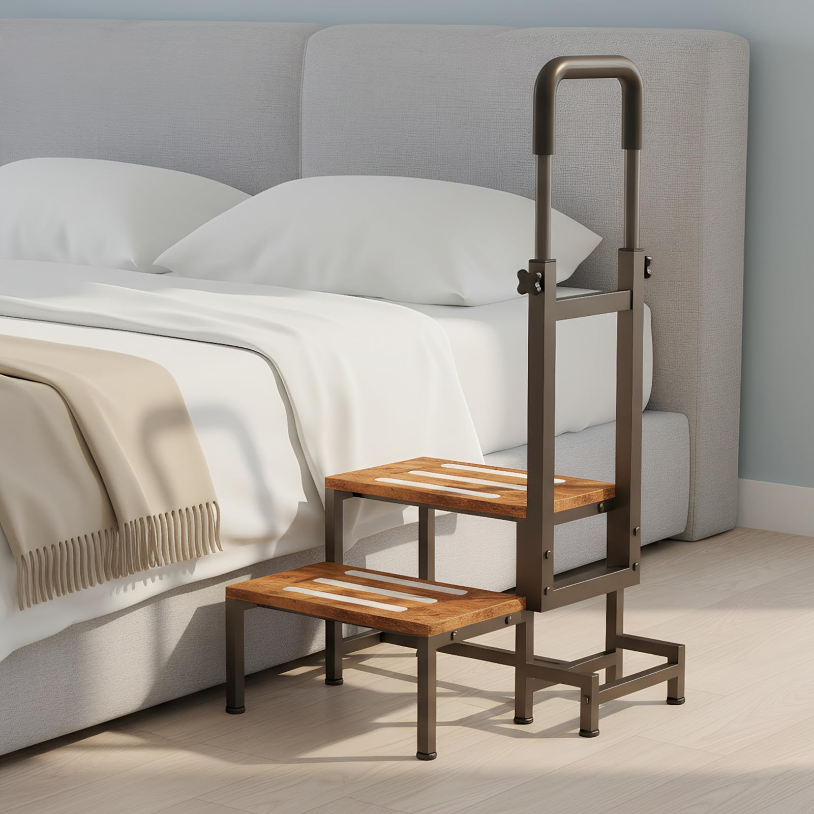 VonDream 2-Tier Bed Step Stool with Adjustable Handrails for High Beds