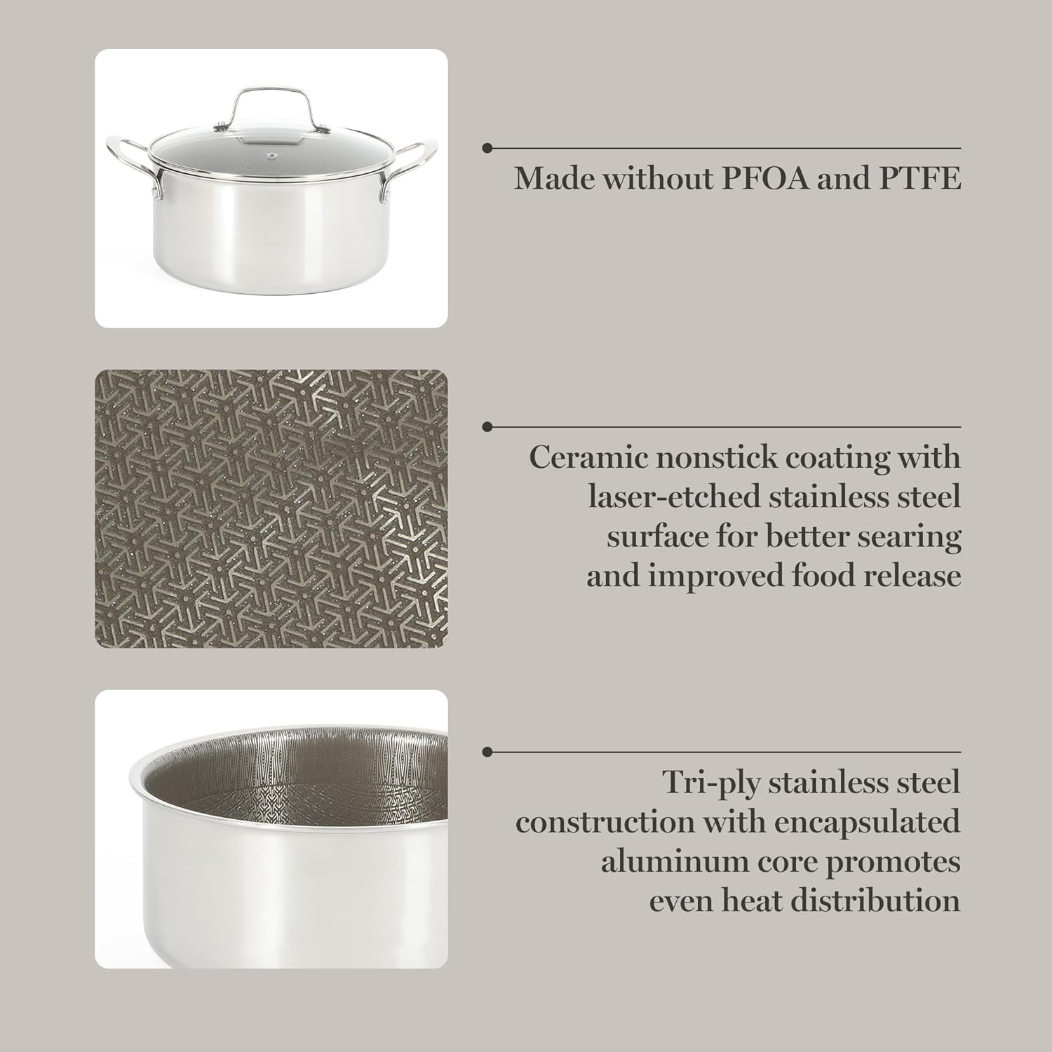 Martha Stewart Nonstick 10-Piece TriPly Stainless Steel Cookware Set - Non-Toxic & Dishwasher Safe