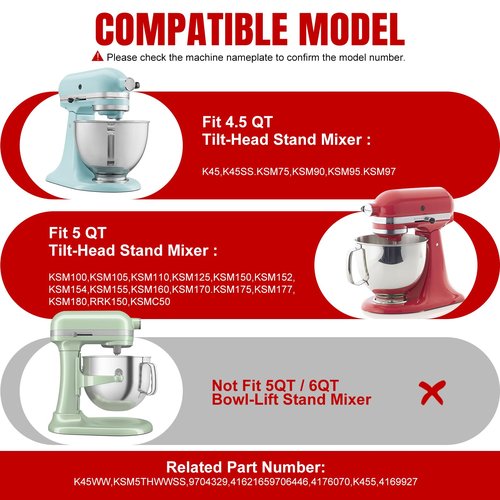 Dishwasher Safe K45WW Wire Whip for Kitchenaid Whisk Attachment 4.5QT-5QT Tilt-Head Stand Mixer,-All Stainless Steel Kitchen aid Whisk Attachment for Cream, Frostings, Cakes