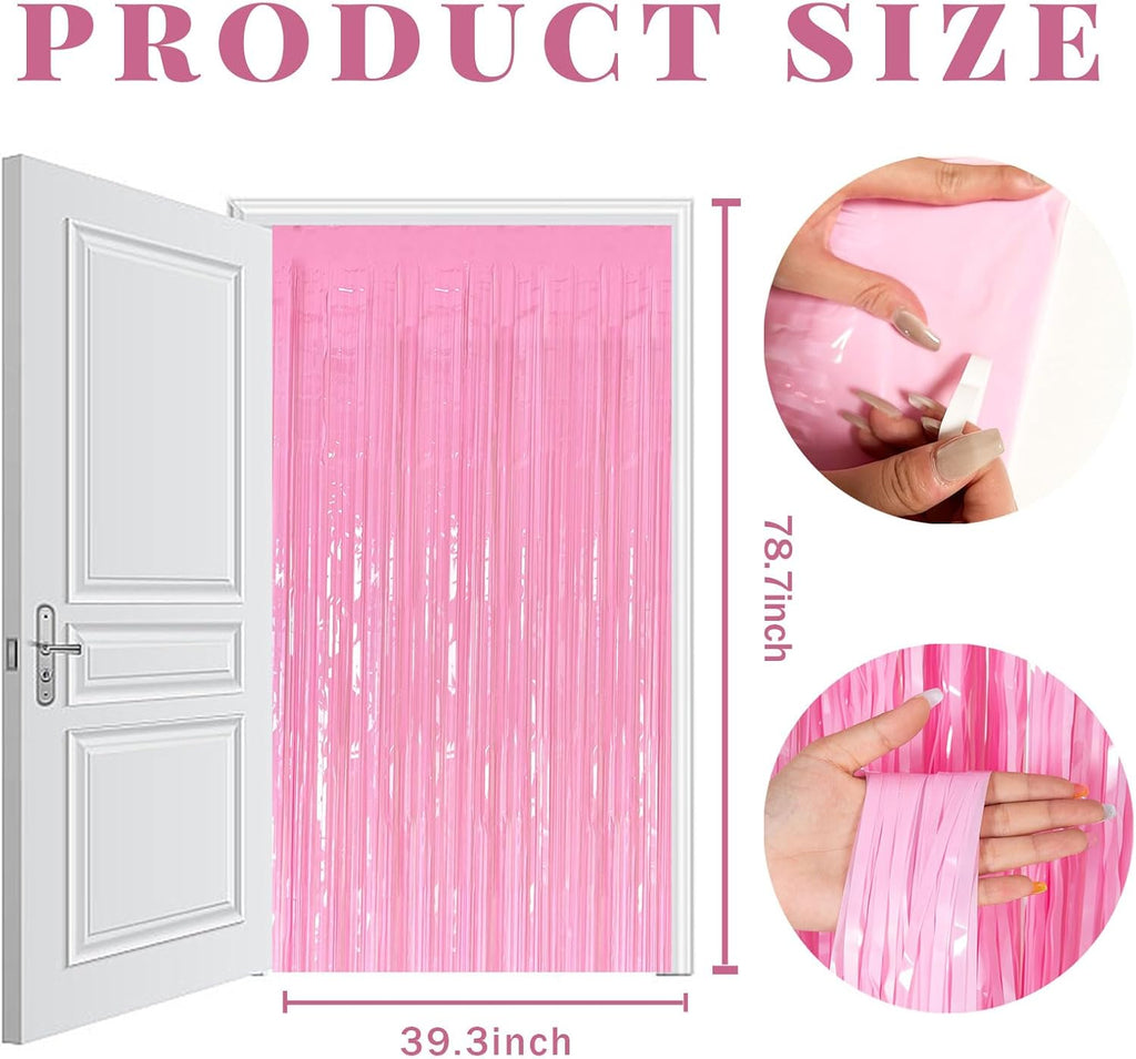 Skiennix 20 Pack Foil Curtains - Pink Metallic Tinsel Fringe Backdrop for Parties & Celebrations