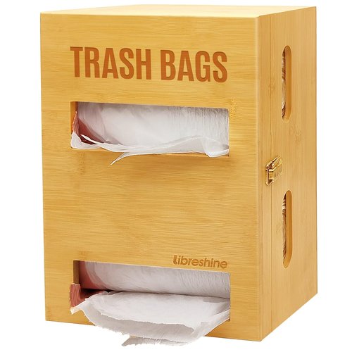 Libreshine 2-in-1 Extra Large Bamboo Trash Bag Dispenser Holder - Wall Mount Garbage Bag Organizer for Costco/Sam's Club Rolls, Space-Saving Kitchen/Pantry/Laundry/Garage Storage with Non-Slip Base