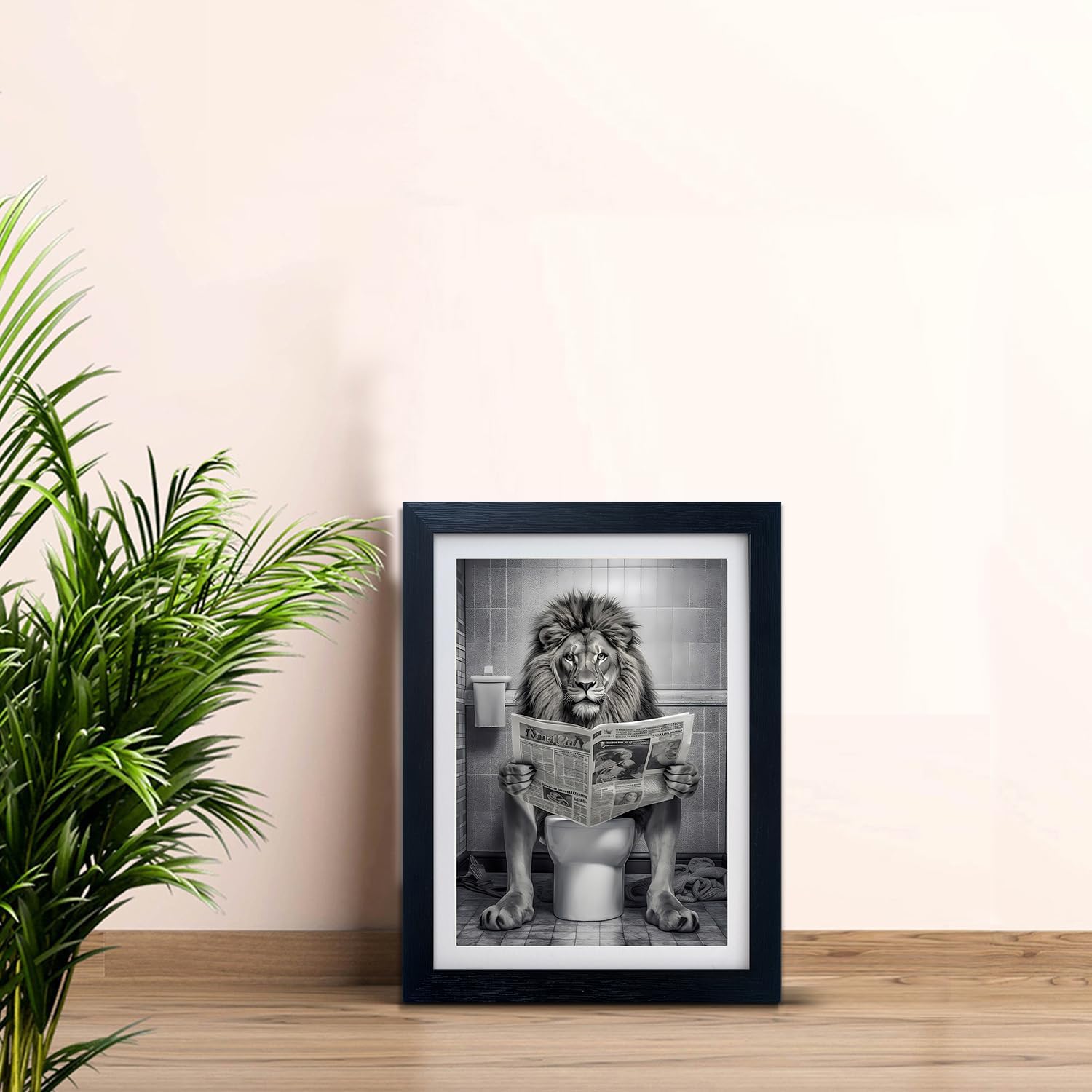 Regine Switzerland Bathroom Wall Decor - Black and White Lion Toilet Art Print | Funny Animal Artwork