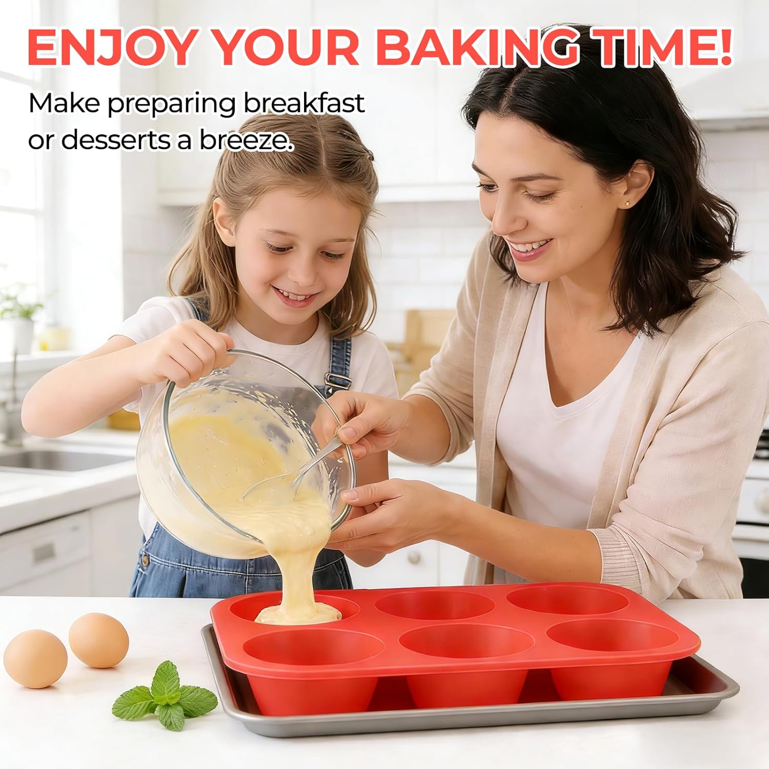 Skiennix Jumbo Muffin Pan - 6 Cup Silicone Baking Mold | 3.5 Inch Non-Stick Design