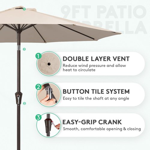 JEAREY 9FT Outdoor Patio Umbrella - Market Umbrella with Push Button Tilt & Crank | UV Protection & Waterproof (Cream Beige)