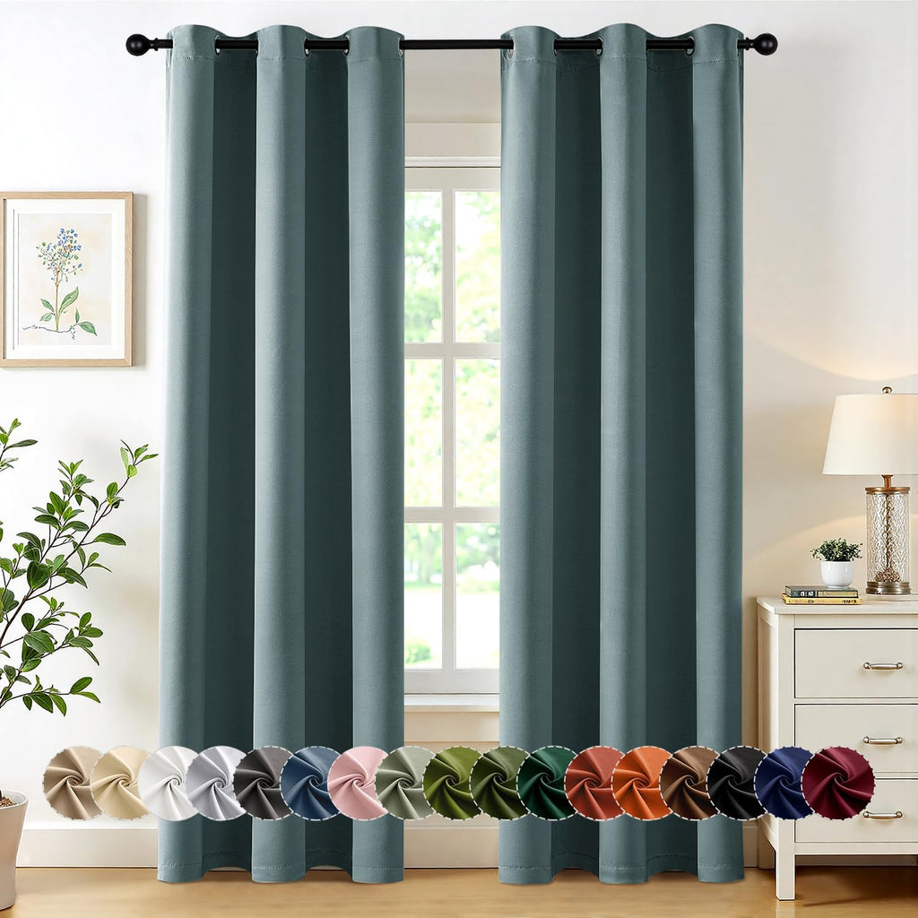 MIULEE Dusty Blue Blackout Curtains - Thermal Insulated Room Darkening Drapes | 84 Inches Long, 2 Panels