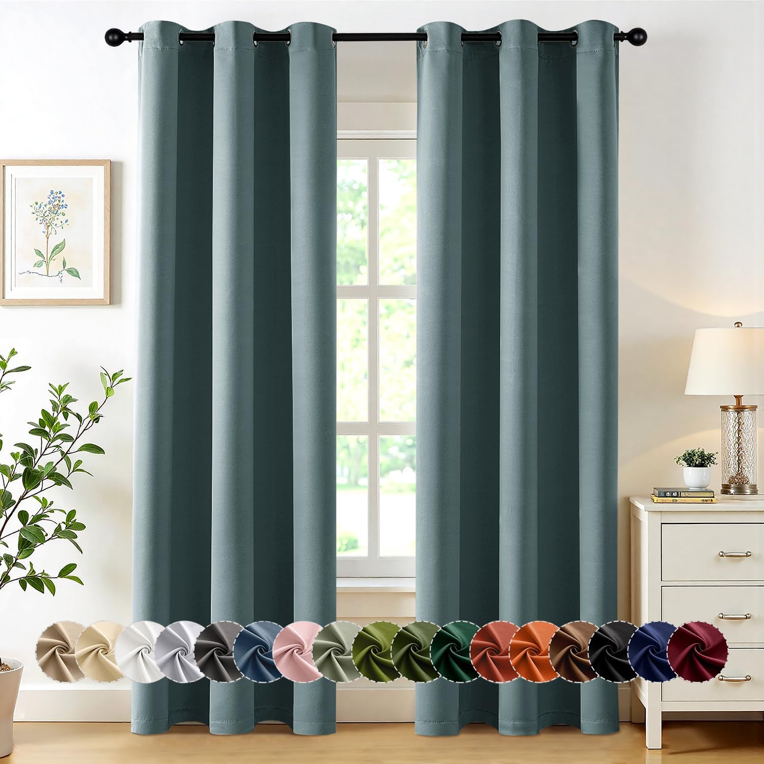 MIULEE Dusty Blue Blackout Curtains - Thermal Insulated Room Darkening Drapes | 84 Inches Long, 2 Panels
