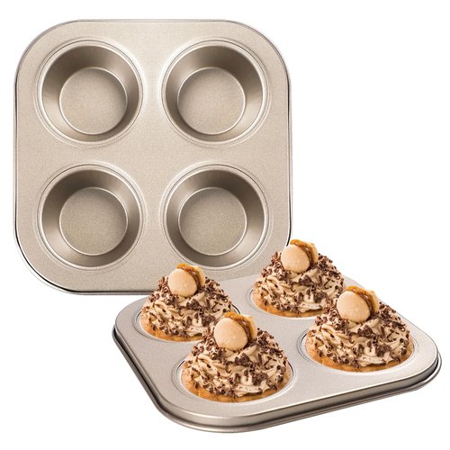 EKDJKK 4-Hole Muffin Pan, Bakeware Non-stick Cupcake Baking Pan Mini Pie Pans, Heavy Duty Carbon Steel Muffin Tray Standard Baking Mold Pan for Oven Baking