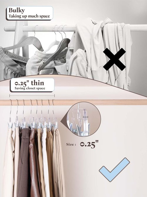 HOUSE DAY Clear Pants Hangers - Non-Slip Heavy Duty Clip Hangers for Women | 25 Pack, 14" Short Size