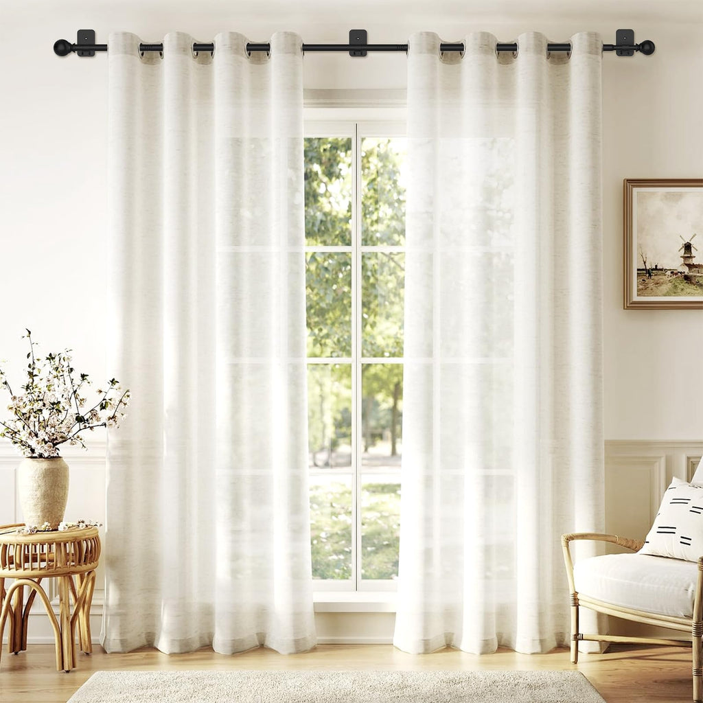 Sthumsup Curtain Rods No Drilling for Windows 48 to 84-90 Inches, 5/8 Inch Black Renter Friendly Adjustable Curtain Rod with 3M Adhesive Brackets