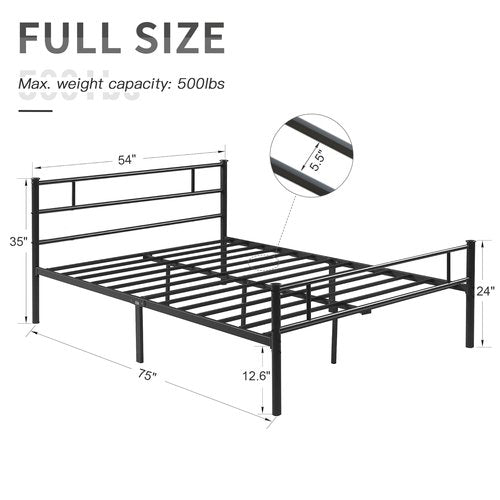 VECELO Metal Platform Full Size Bed Frame with Headboard and Footboard, 12'' Under-Bed Storage & Strong Slats Support, No Box Spring Needed, Black