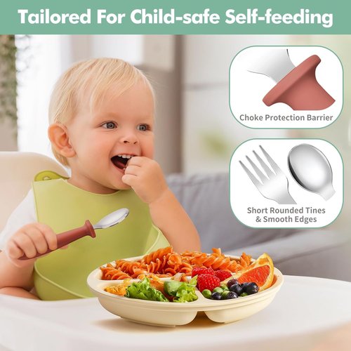 DRKIO Toddler Utensils Set - 6-Piece Kids Silverware with Silicone Handles | Safe 18/8 Stainless Steel