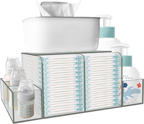 GILPWA Diaper Caddy - Clear Acrylic Organizer for Baby Changing Table | Detachable Design for Essentials