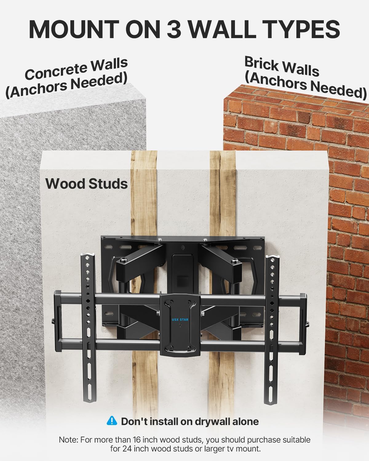 USX STAR Full Motion TV Wall Mount - Swivel & Tilt for 37-85 Inch TVs, Max VESA 600x400mm, 132lbs Capacity