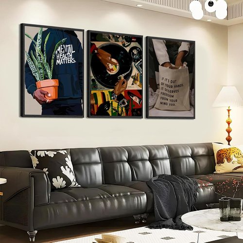 Black Men Wall Art Set of 3 | African American DJ Poster Prints | Stylish 12x16in Decor for Living Room & Bedroom