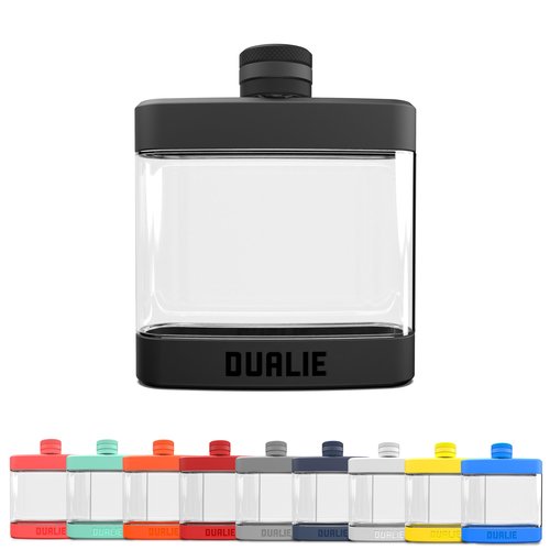 DUALIE 6 oz Hip Flask for Liquor - Undetectable Shatterproof Alcohol Flasks with Clear Tritan Plastic and Silicone Grip - Flask Gift for Men & Women - Black