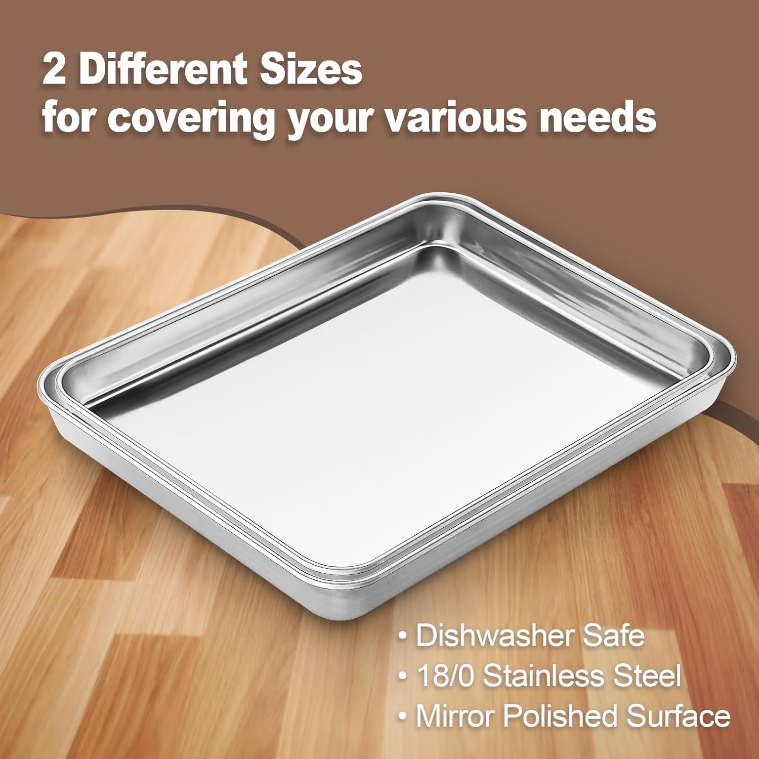 Skiennix Stainless Steel Cookie Sheets - Set of 2 Baking Pans | Dishwasher Safe, Rust Resistant, 10/12 Inch