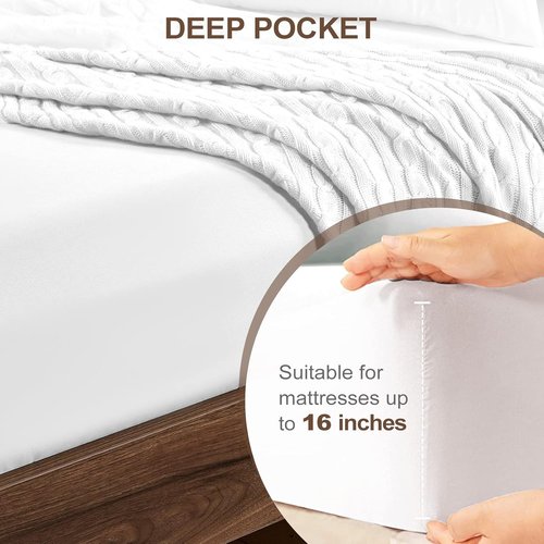 FreshCulture Queen Fitted Sheet - Ultra Soft, Breathable Microfiber with Deep Pockets | Cooling White Design