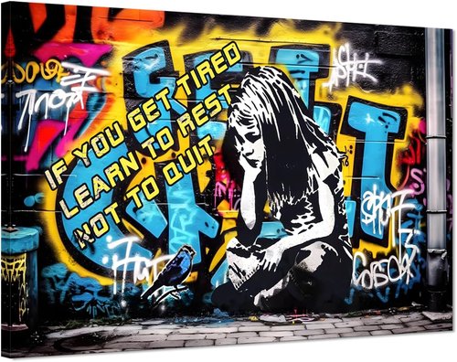 Banksy Graffiti Canvas Wall Art - Colorful Framed Street Art Poster for Living Room | 12x16 Inch