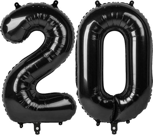 Black Number 20 Balloon - 40 Inch Foil Balloon for 20th Birthday Celebrations & Events