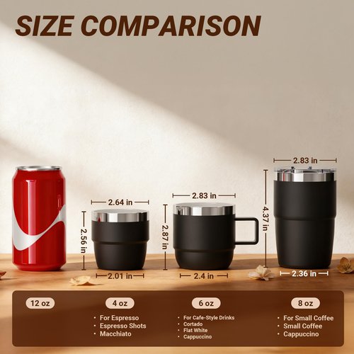 Cafezi 8 oz Small Coffee Cup with Magnetic Lid, Ceramic-Lined 18/8 Stainless Steel, Double-Wall Vacuum Insulated, Stackable, Dishwasher Safe, Mini Tumbler for On-the-Go, 2 Pack, Navy