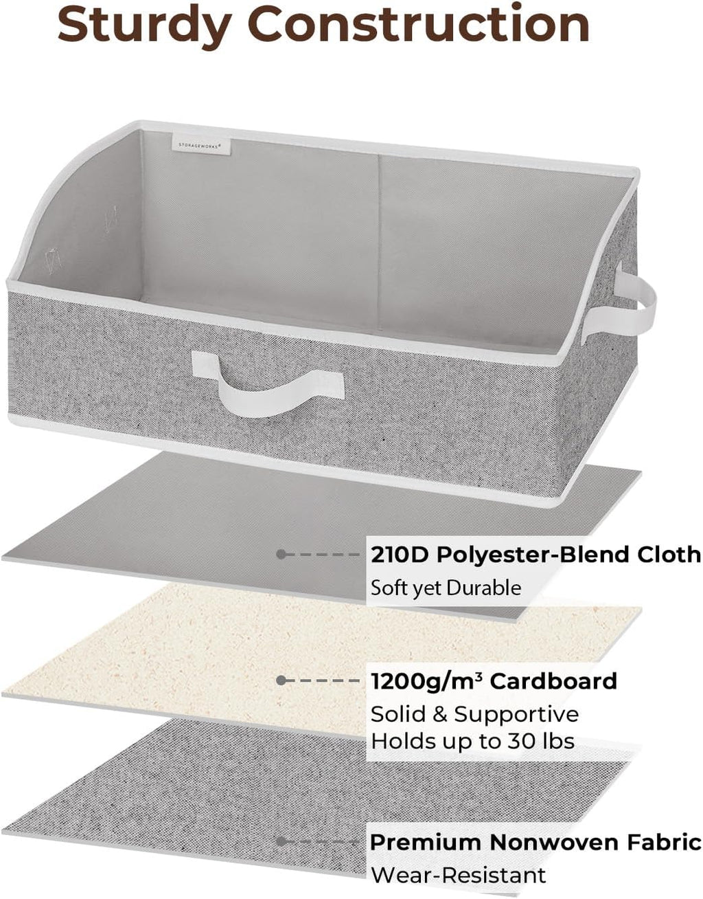 StorageWorks Trapezoid Closet Storage Bins - Foldable Fabric Organizing Baskets, Large Gray, 3-Pack
